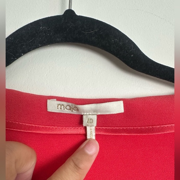 NWOT MAJE Landrade Ruffled Crepe Jersey Mini Shift Dress in Coral Size 40 Large - Picture 4 of 5